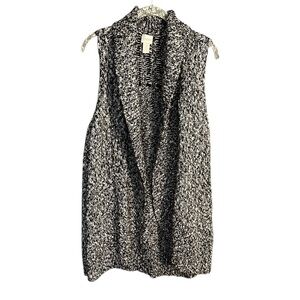 Chico’s Black White Knitted Sweater Sleeveless Vest Cardigan Sweater Size 3